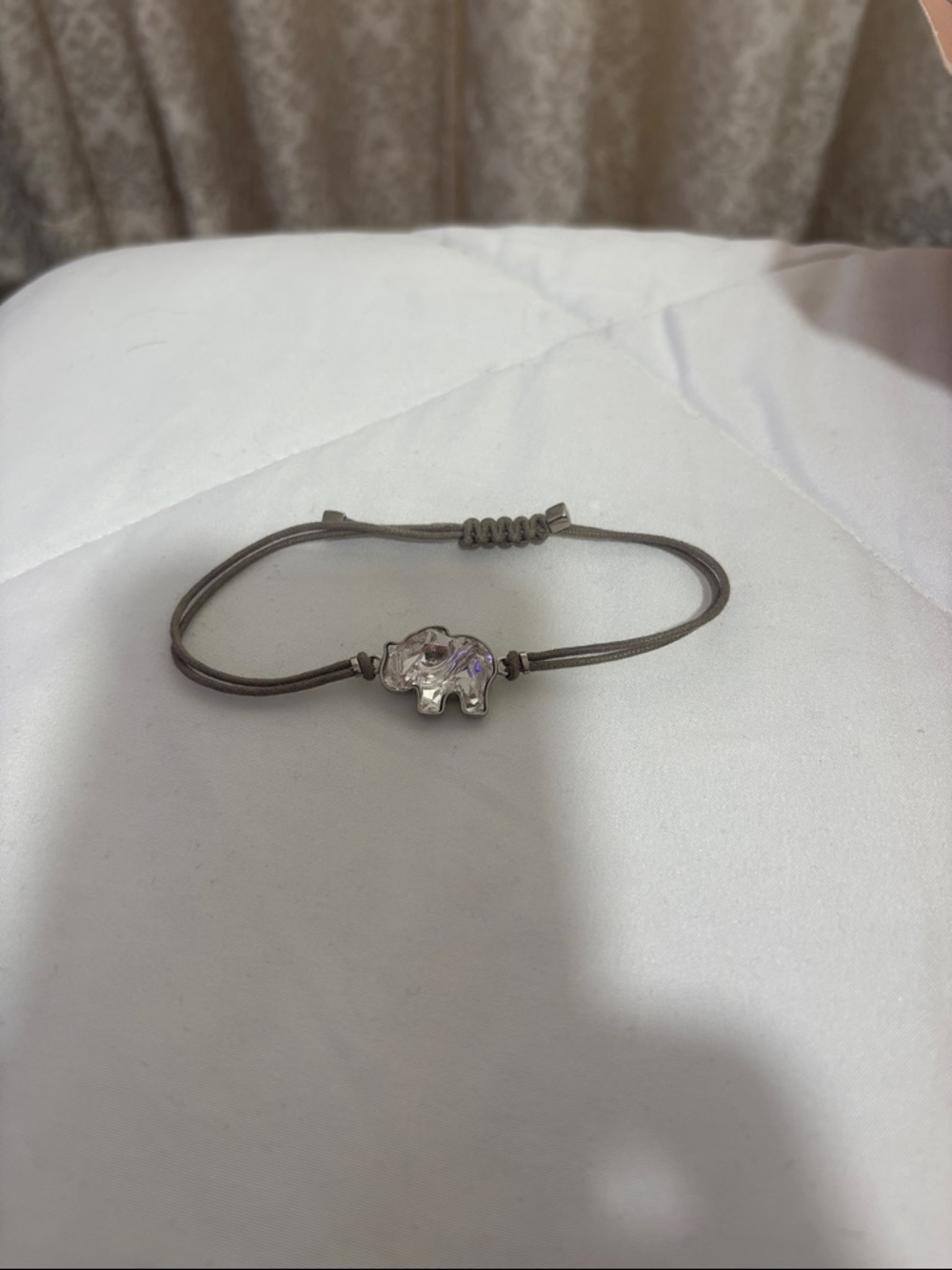 Silver Elephant Charm Cord Bracelet in Gray